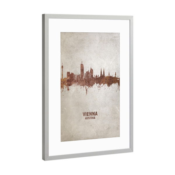 Poster mit Rahmen Silber "Vienna Austria Skyline Rust" artboxONE - Städte,Städte / Wien
