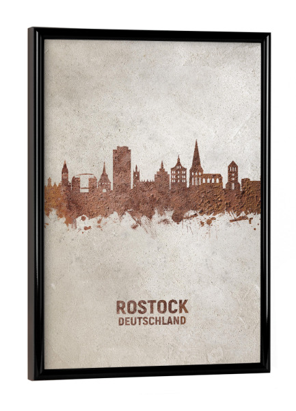 Poster mit schwarzem Rahmen "Rostock Germany Skyline Rust" artboxONE - Städte