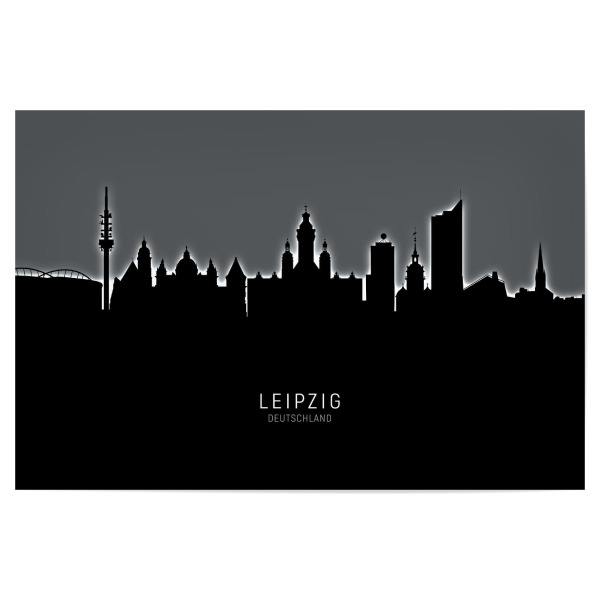 Poster 30x20 cm "Leipzig Germany Skyline Glow White" artboxONE - Städte,Schwarzweiß