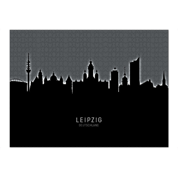 Puzzle Ravensburger "Leipzig Germany Skyline Glow White" artboxONE - Städte,Schwarzweiß
