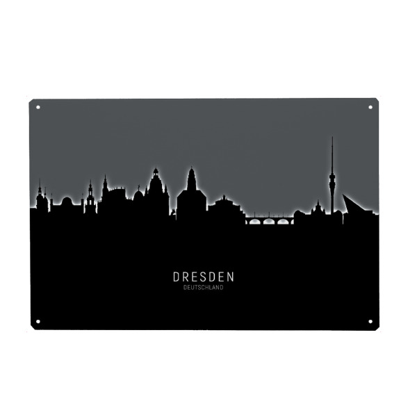 Metall Poster "Dresden Germany Skyline Glow White" artboxONE - Städte,Schwarzweiß,Städte / Dresden