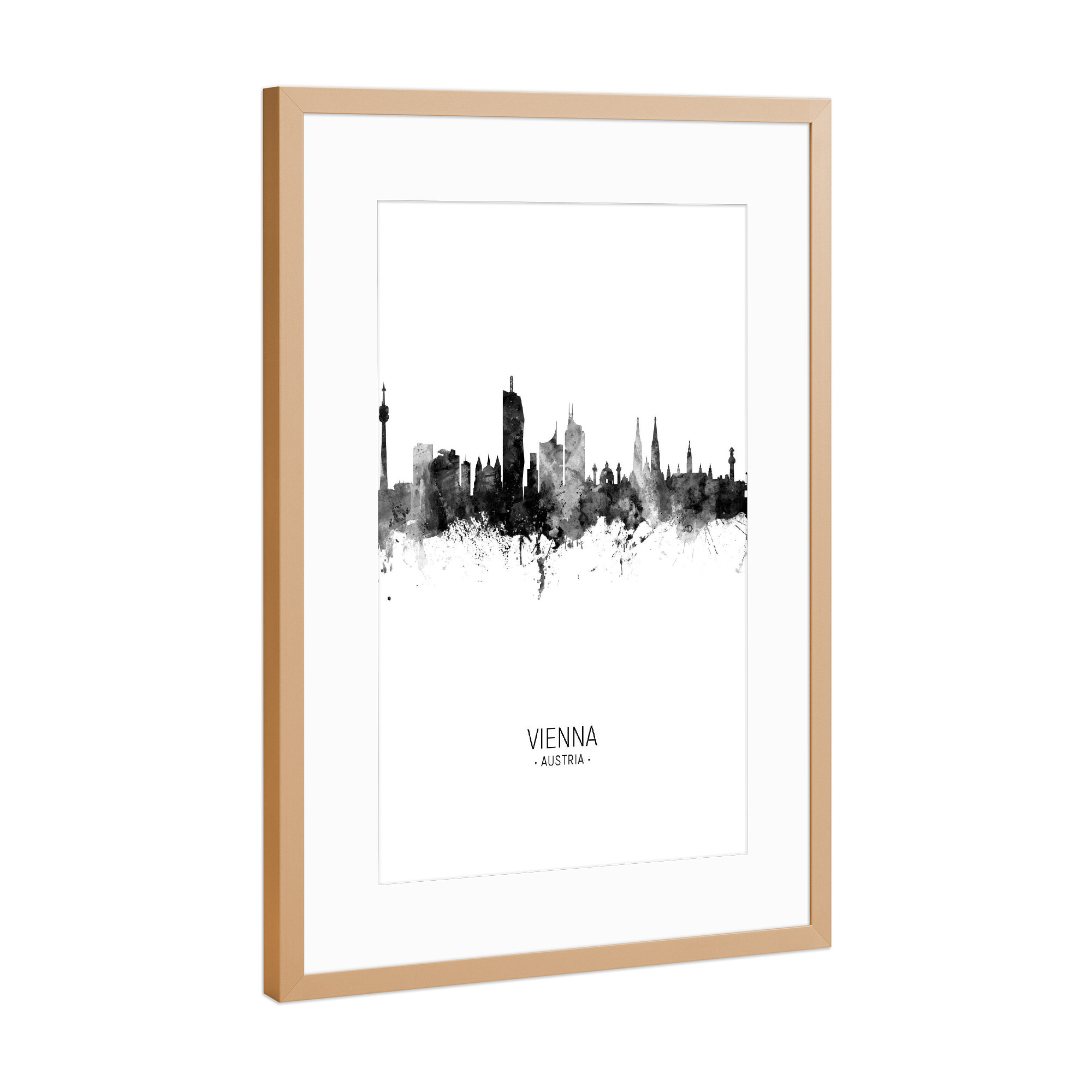 Poster mit Rahmen Kupfer "Vienna Austria Skyline BW" artboxONE - Städte,Schwarzweiß,Städte / Wien