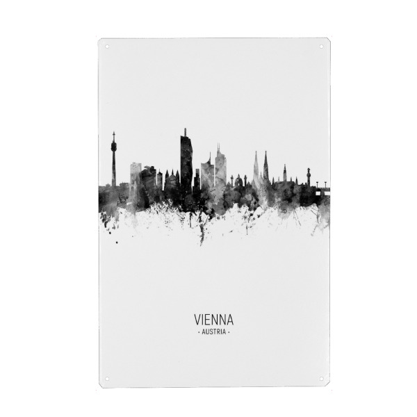 Metall Poster "Vienna Austria Skyline BW" artboxONE - Städte,Schwarzweiß,Städte / Wien