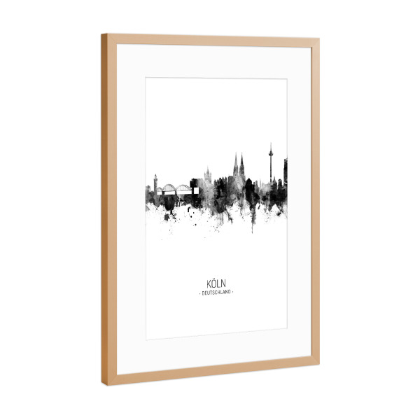 Poster mit Rahmen Kupfer "Cologne Germany Skyline BW" artboxONE - Städte,Städte / Köln,Schwarzweiß
