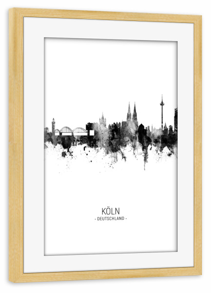 Poster mit Rahmen kiefer "Cologne Germany Skyline BW" artboxONE - Städte,Städte / Köln,Schwarzweiß
