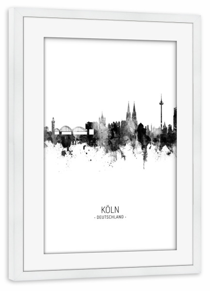 Poster mit Rahmen weiß "Cologne Germany Skyline BW" artboxONE - Städte,Städte / Köln,Schwarzweiß