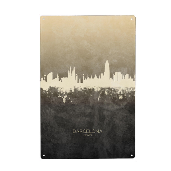 Holzbild "Barcelona Spain Skyline Taupe" artboxONE - Städte,Städte / Barcelona