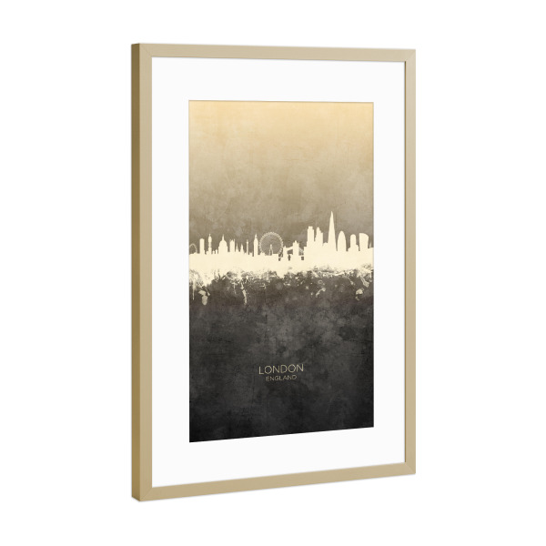Poster mit Rahmen Gold "London England Skyline Taupe" artboxONE - Städte,Städte / London