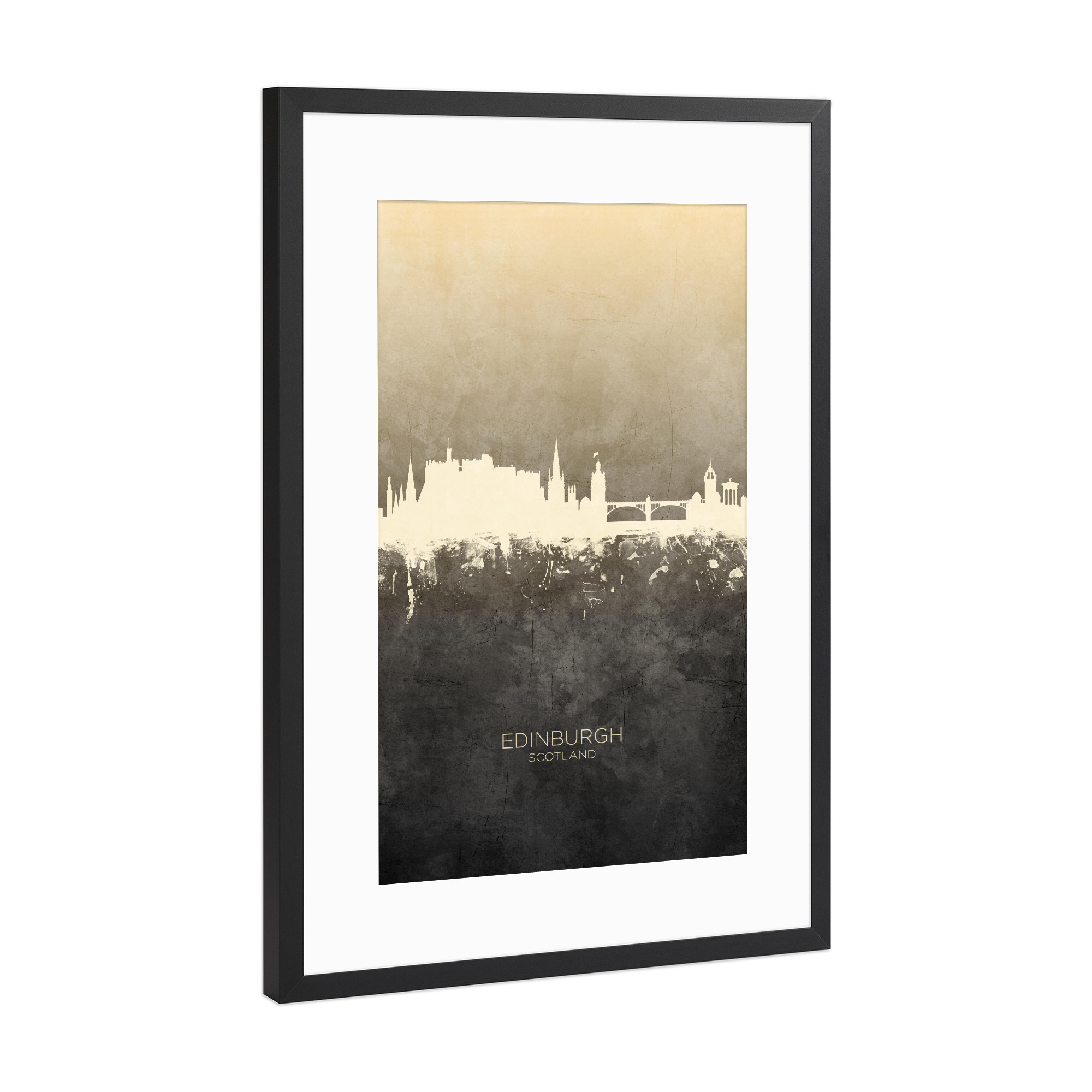 Poster mit Rahmen Schwarz (Metallic) "Edinburgh Scotland Skyline Taupe" artboxONE - Städte