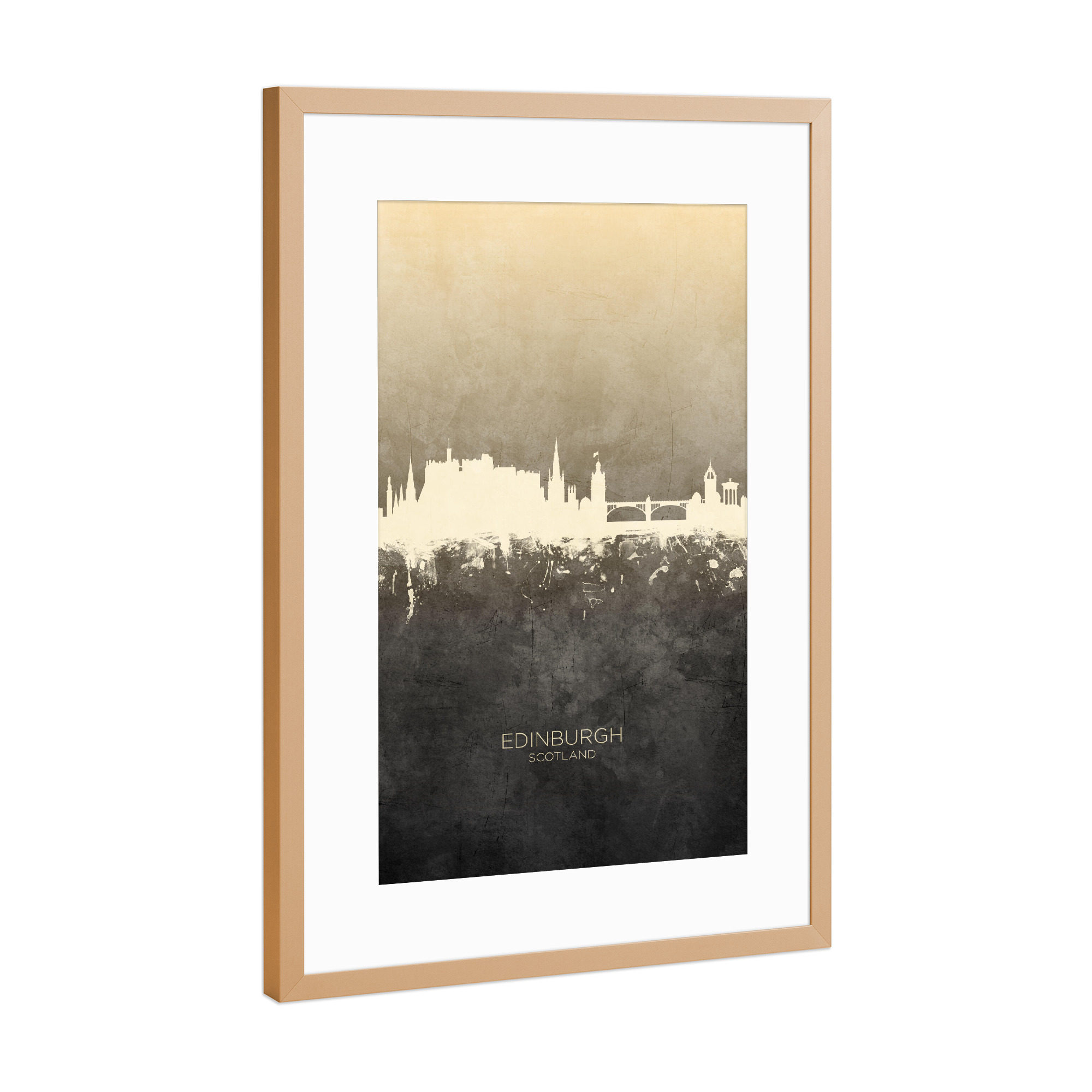 Poster mit Rahmen Kupfer "Edinburgh Scotland Skyline Taupe" artboxONE - Städte