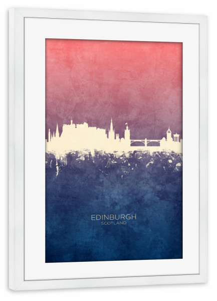 Poster mit Rahmen weiß "Edinburgh Skyline BlueRose" artboxONE - Städte