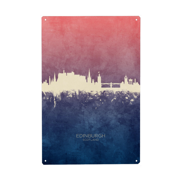 Holzbild "Edinburgh Skyline BlueRose" artboxONE - Städte - Edinburgh,Scotland,Skyline,Cityscape,Stadtbild,Watercolor,Painting,Pride,Flag,Rainbow,City