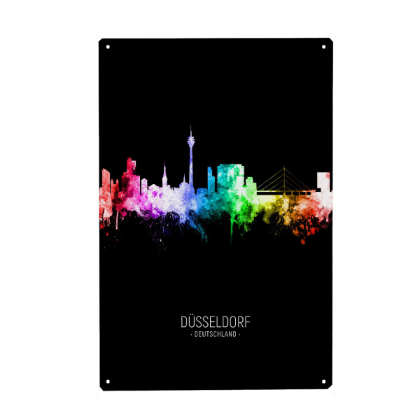 Holzbild "Düsseldorf Skyline Colour Black" artboxONE - Städte,Städte / Düsseldorf