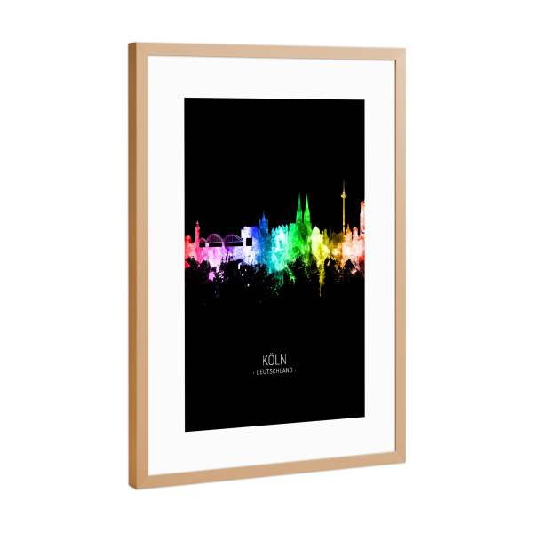 Poster mit Rahmen Kupfer "Cologne Skyline Colour Black" artboxONE - Städte,Städte / Köln