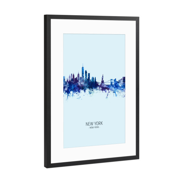 Poster mit Rahmen Schwarz (Metallic) "New York Skyline Dark Blue" artboxONE - Städte,Städte / New York