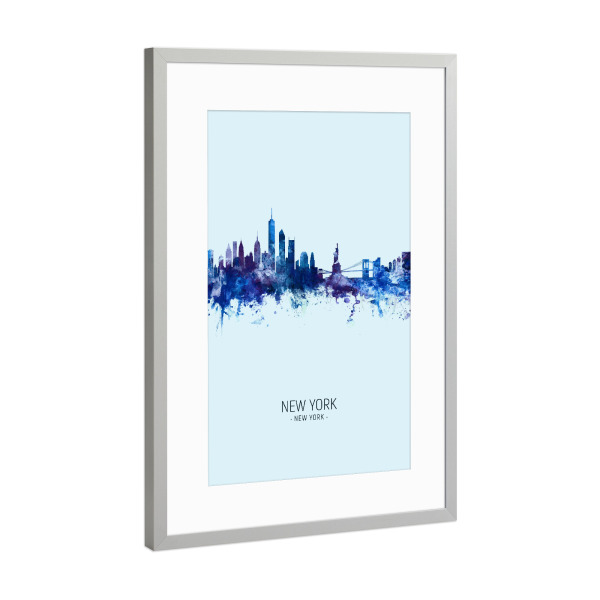 Poster mit Rahmen Silber "New York Skyline Dark Blue" artboxONE - Städte,Städte / New York