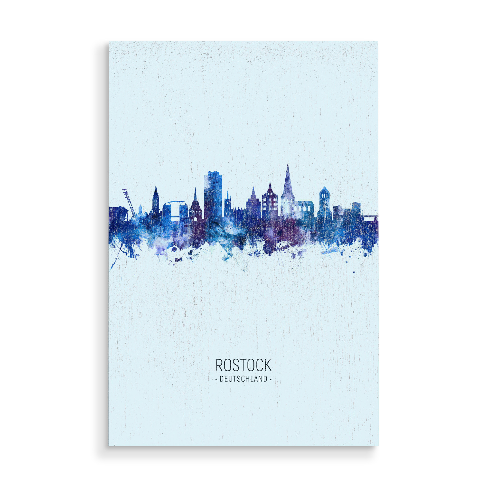 Holzbild "Rostock Germany Skyline Dark Blue" artboxONE - Städte
