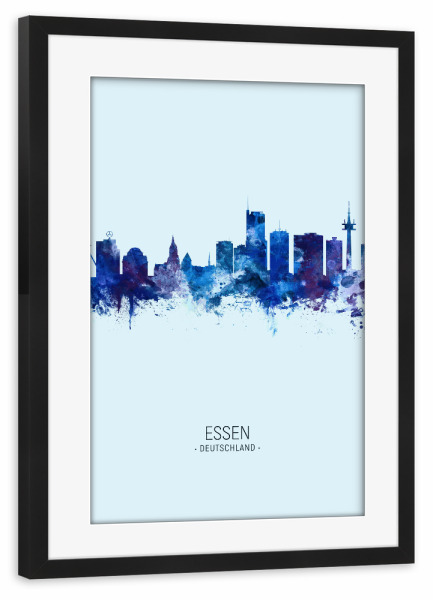 Poster mit Rahmen schwarz "Essen Germany Skyline Dark Blue" artboxONE - Städte