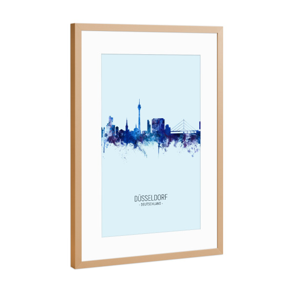 Poster mit Rahmen Kupfer "Düsseldorf Skyline Dark Blue" artboxONE - Städte,Städte / Düsseldorf