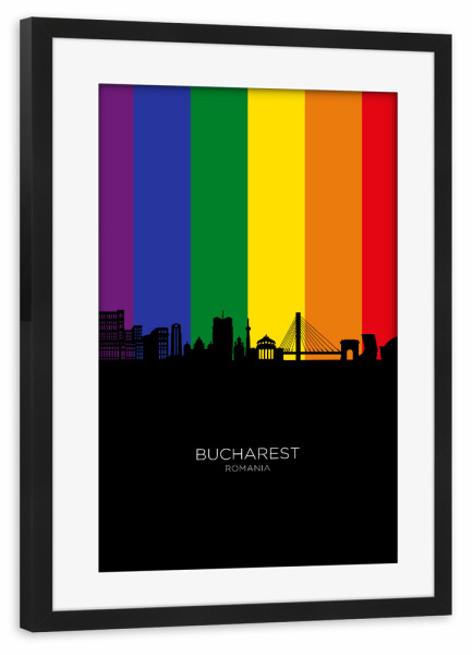 Poster mit Rahmen schwarz "Bucharest Romania Skyline Pride" artboxONE - Städte