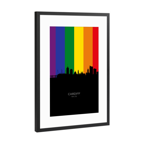 Poster mit Rahmen Schwarz (Metallic) "Cardiff Wales Skyline Pride" artboxONE - Städte
