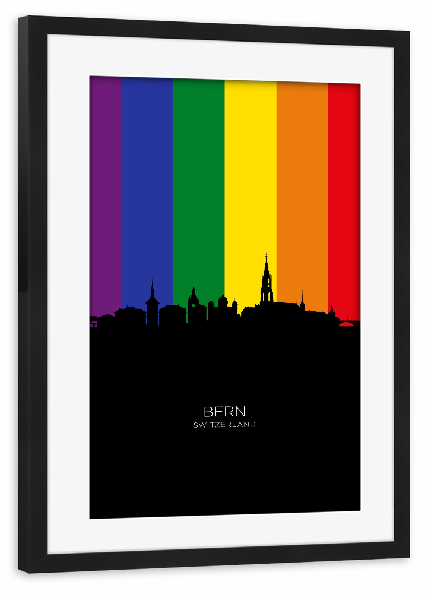 Poster mit Rahmen schwarz "Bern Switzerland Skyline Pride" artboxONE - Städte