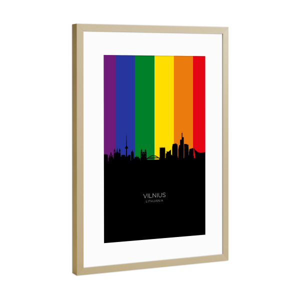 Poster mit Rahmen Gold "Vilnius Lithuania Skyline Pride" artboxONE - Städte