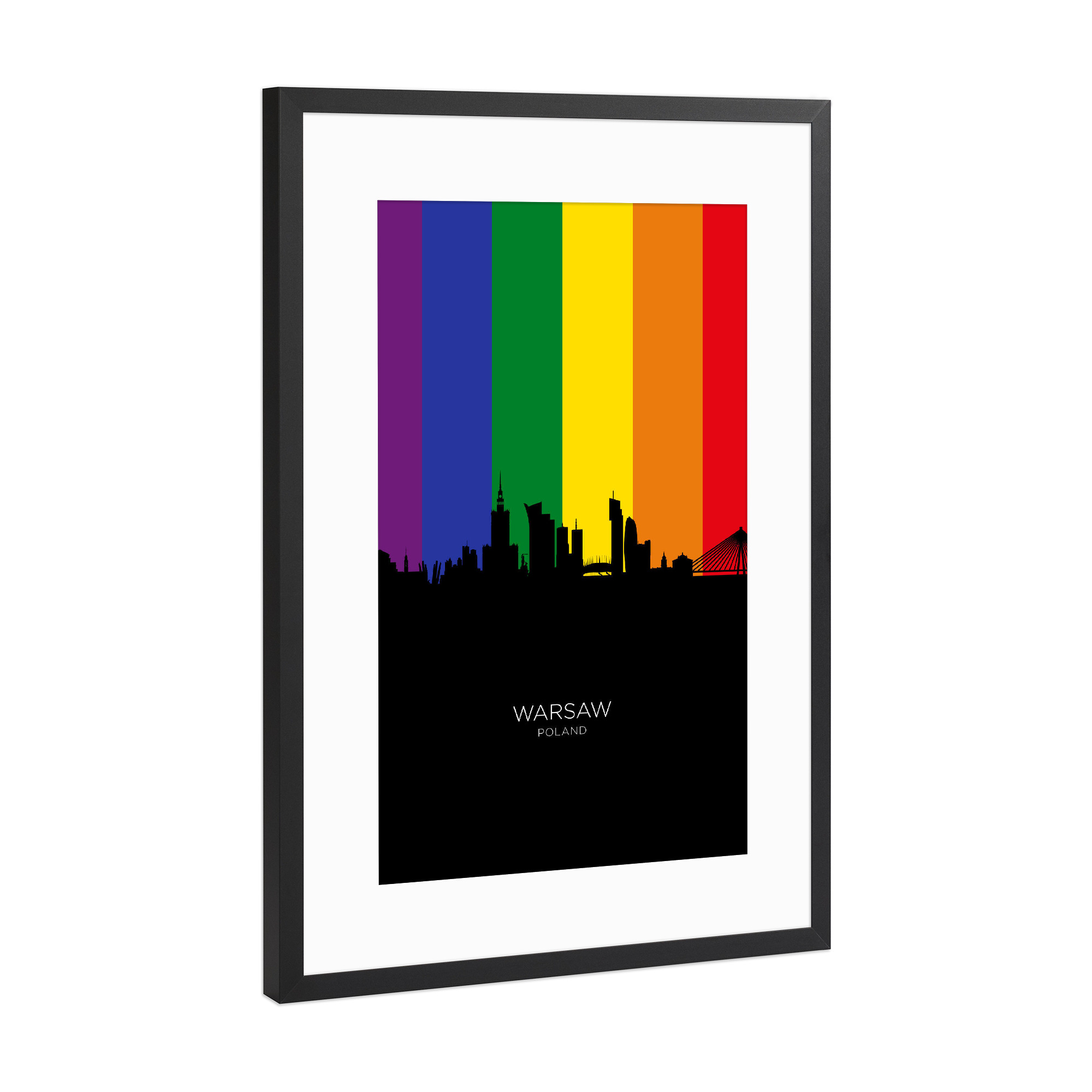Poster mit Rahmen Schwarz (Metallic) "Warsaw Poland Skyline Pride" artboxONE - Städte