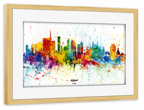 Poster mit Rahmen kiefer "Milan Italy Skyline Splash" artboxONE - Städte