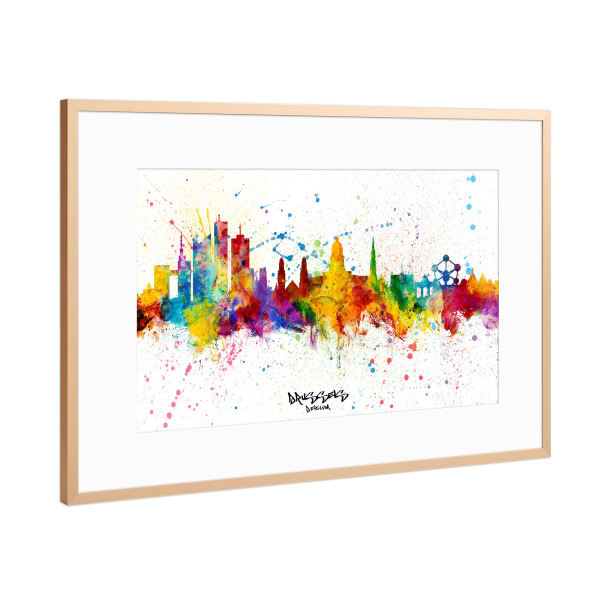 Poster mit Rahmen Kupfer "Brussels Belgium Skyline Splash" artboxONE - Städte