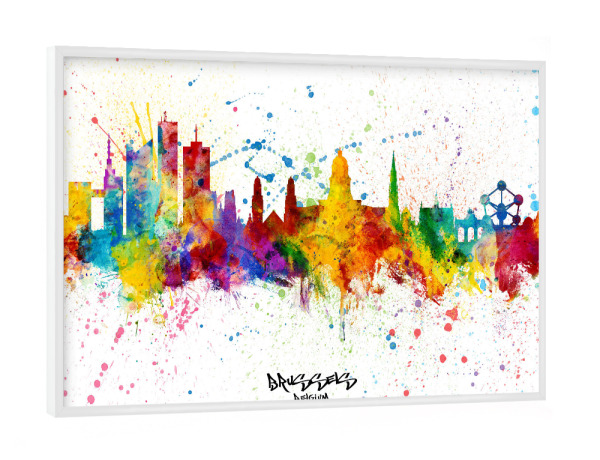 Poster mit weißem Rahmen "Brussels Belgium Skyline Splash" artboxONE - Städte