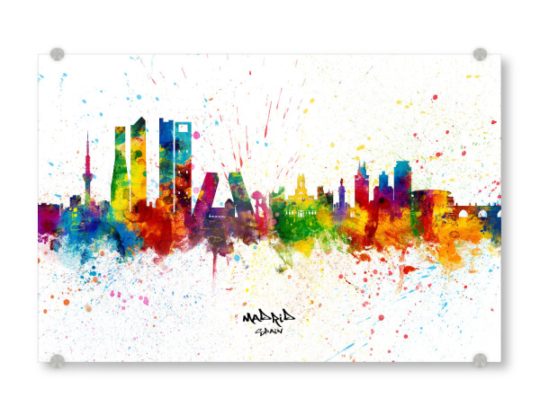 Acrylglasbild "Madrid Spain Skyline Splash" artboxONE - Städte - Madrid,Spain,Skyline,Cityscape,Stadtbild,Watercolor,Painting,City,Stadt,Spanien