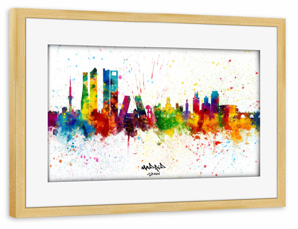 Poster mit Rahmen kiefer "Madrid Spain Skyline Splash" artboxONE - Städte