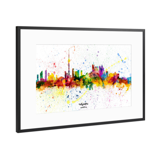 Poster mit Rahmen Schwarz (Metallic) "Toronto Canada Skyline Splash" artboxONE - Städte