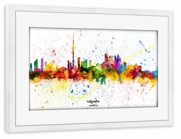 Poster mit Rahmen weiß "Toronto Canada Skyline Splash" artboxONE - Städte