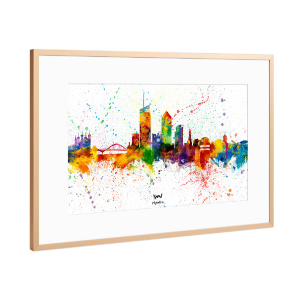 Poster mit Rahmen Kupfer "Lyon France Skyline Splash" artboxONE - Städte - Lyon,France,Skyline,Cityscape,Stadtbild,Watercolor,Painting,City,Colorful