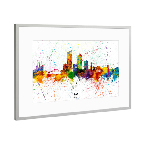 Poster mit Rahmen Silber "Lyon France Skyline Splash" artboxONE - Städte - Lyon,France,Skyline,Cityscape,Stadtbild,Watercolor,Painting,City,Colorful