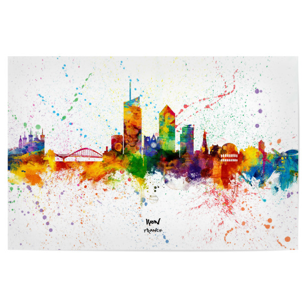 Poster 30x20 cm "Lyon France Skyline Splash" artboxONE - Städte - Lyon,France,Skyline,Cityscape,Stadtbild,Watercolor,Painting,City,Colorful