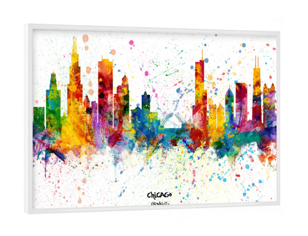 Poster mit weißem Rahmen "Chicago Illinois Skyline Splash" artboxONE - Städte,Städte / Chicago