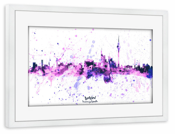 Poster mit Rahmen weiß "Berlin Germany Skyline PurplePink" artboxONE - Städte,Städte / Berlin