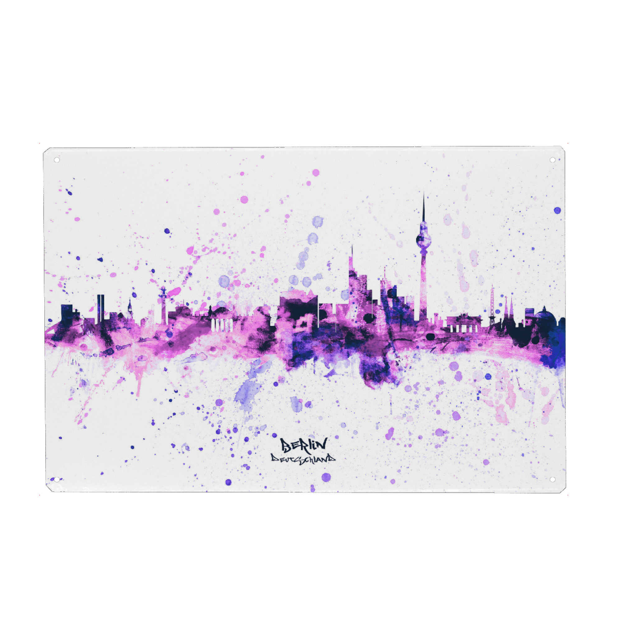 Holzbild "Berlin Germany Skyline PurplePink" artboxONE - Städte,Städte / Berlin