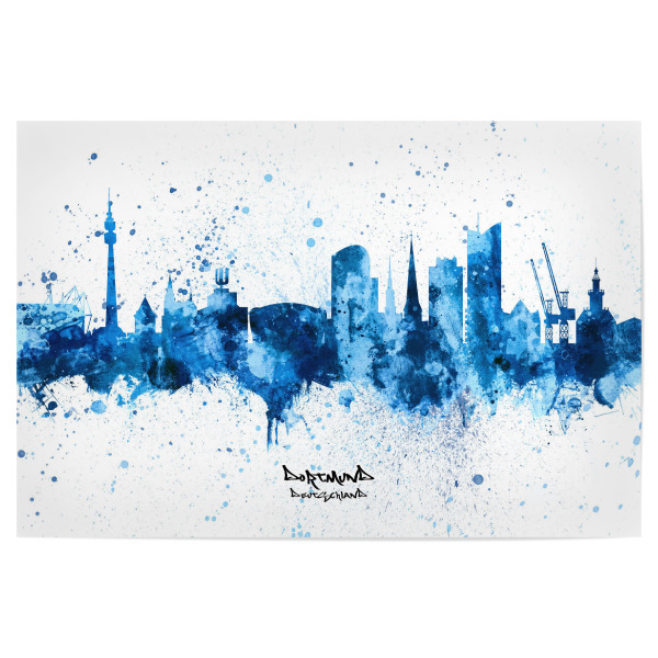 Poster 30x20 cm "Dortmund Skyline SplashBlue" artboxONE - Städte - Dortmund,Germany,Skyline,Cityscape,Stadtbild,Watercolor,Painting,Deutschland,City