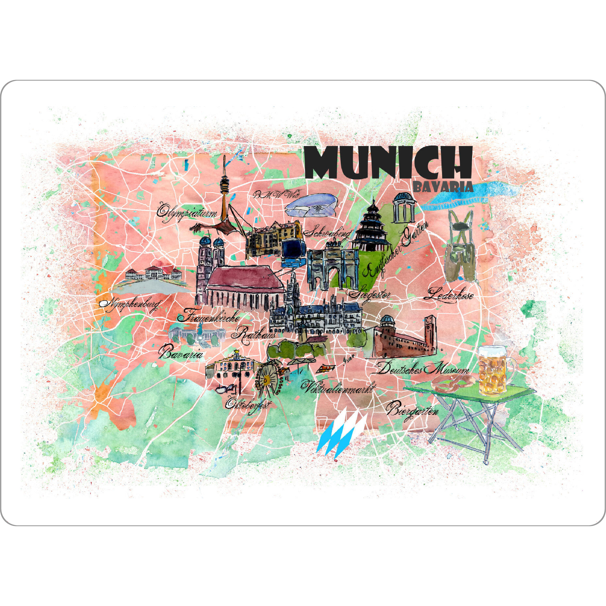 Tischset "München Bayern Illustrierte Karte" artboxONE - Städte,Städte / München,Reise,Kartografie