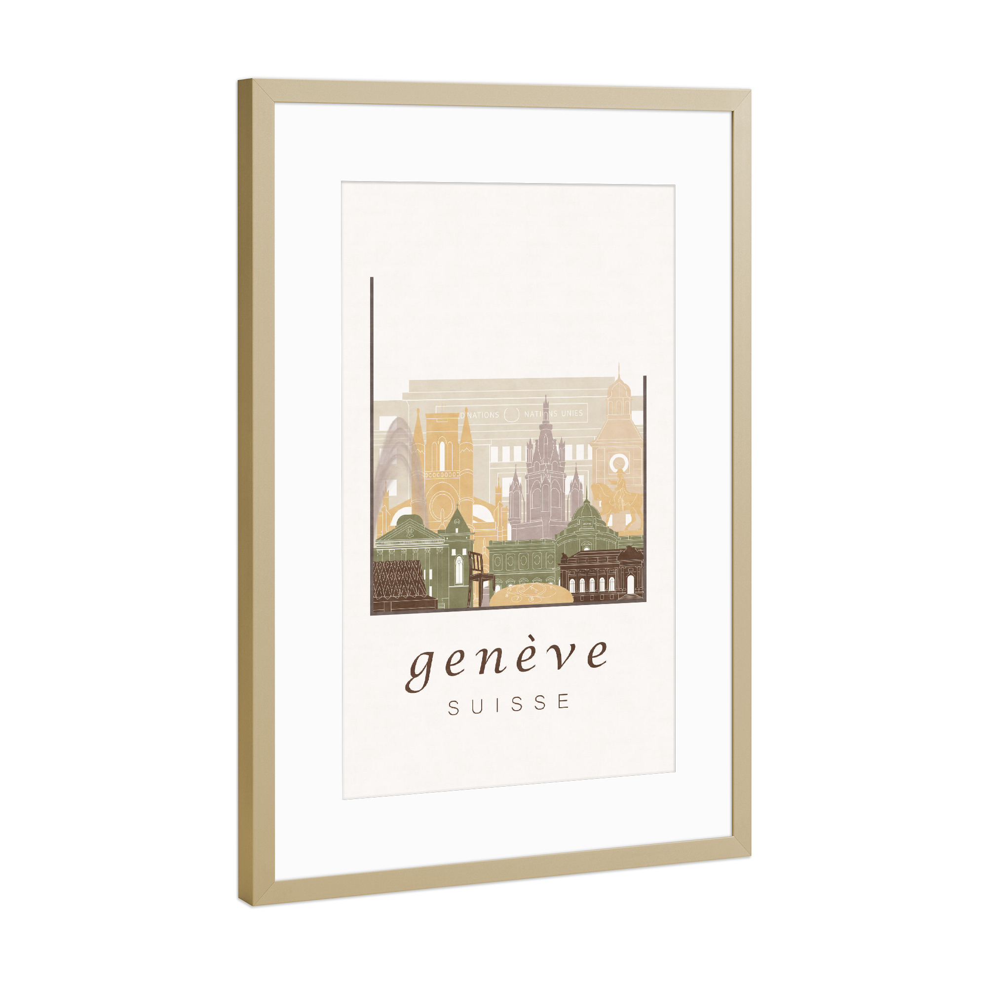 Poster mit Rahmen Gold "Geneva skyline rustic" artboxONE - Städte,Architektur