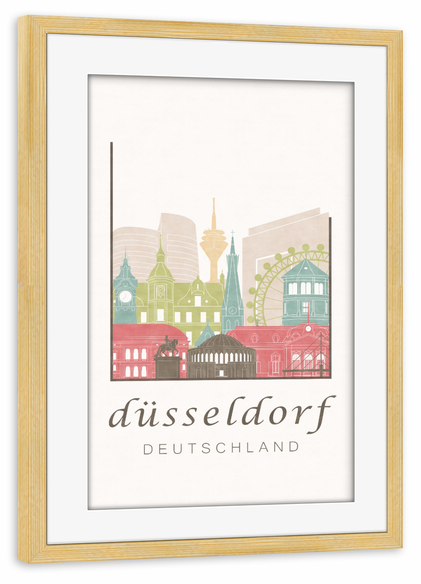 Poster mit Rahmen kiefer "Düsseldorf skyline, pastel" artboxONE - Architektur,Städte / Düsseldorf