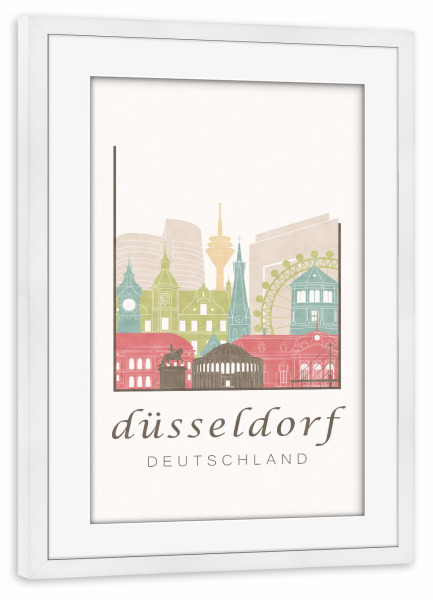 Poster mit Rahmen weiß "Düsseldorf skyline, pastel" artboxONE - Architektur,Städte / Düsseldorf
