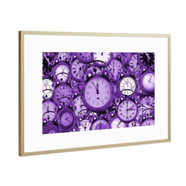 Poster mit Rahmen Gold "Uhrzeit lila" artboxONE - Abstrakt - Uhr,Zeit,Uhrzeit,Time,Clock