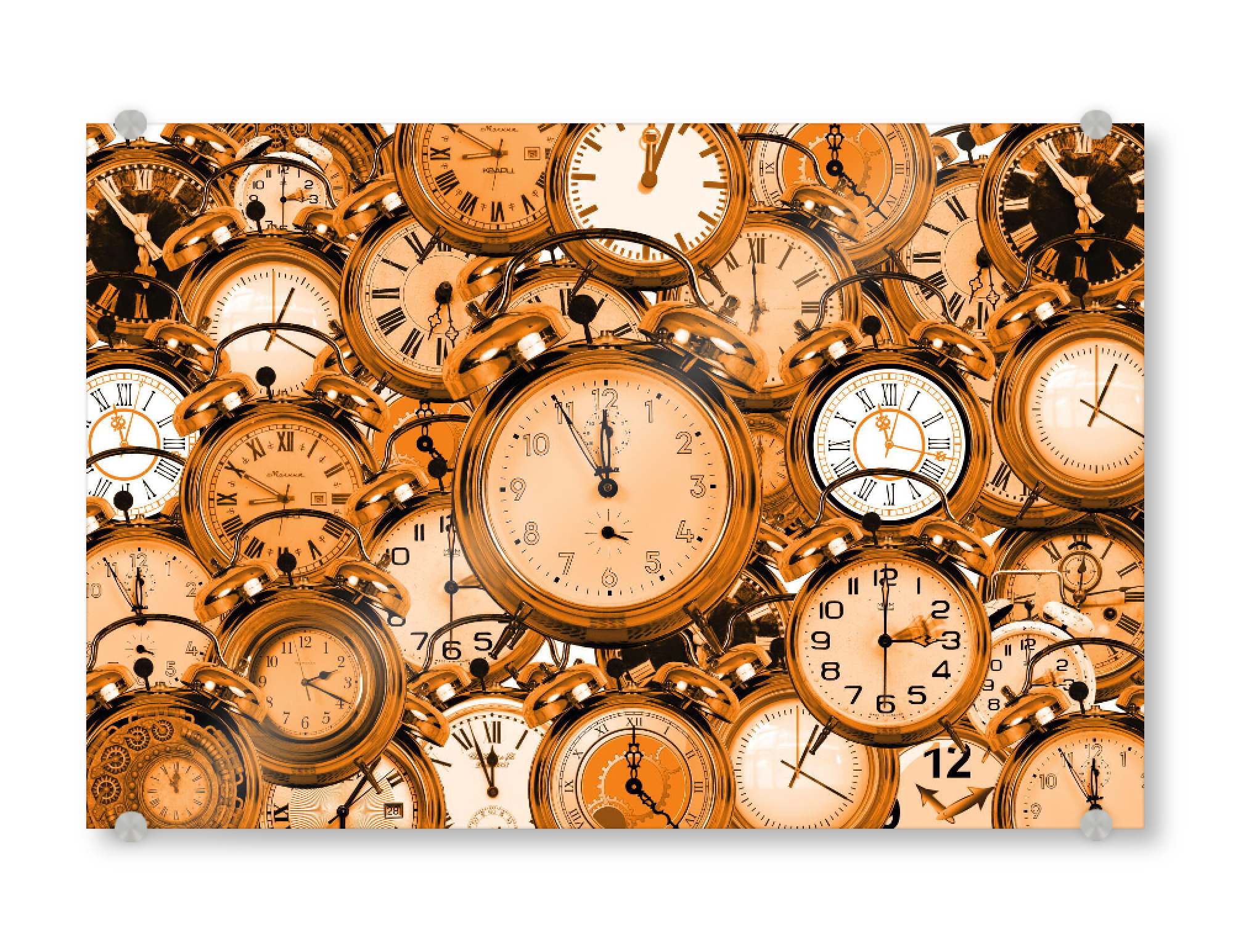 Acrylglasbild "Uhrzeit gold orange" artboxONE - Abstrakt - Uhr,Zeit,Uhrzeit,Time,Clock