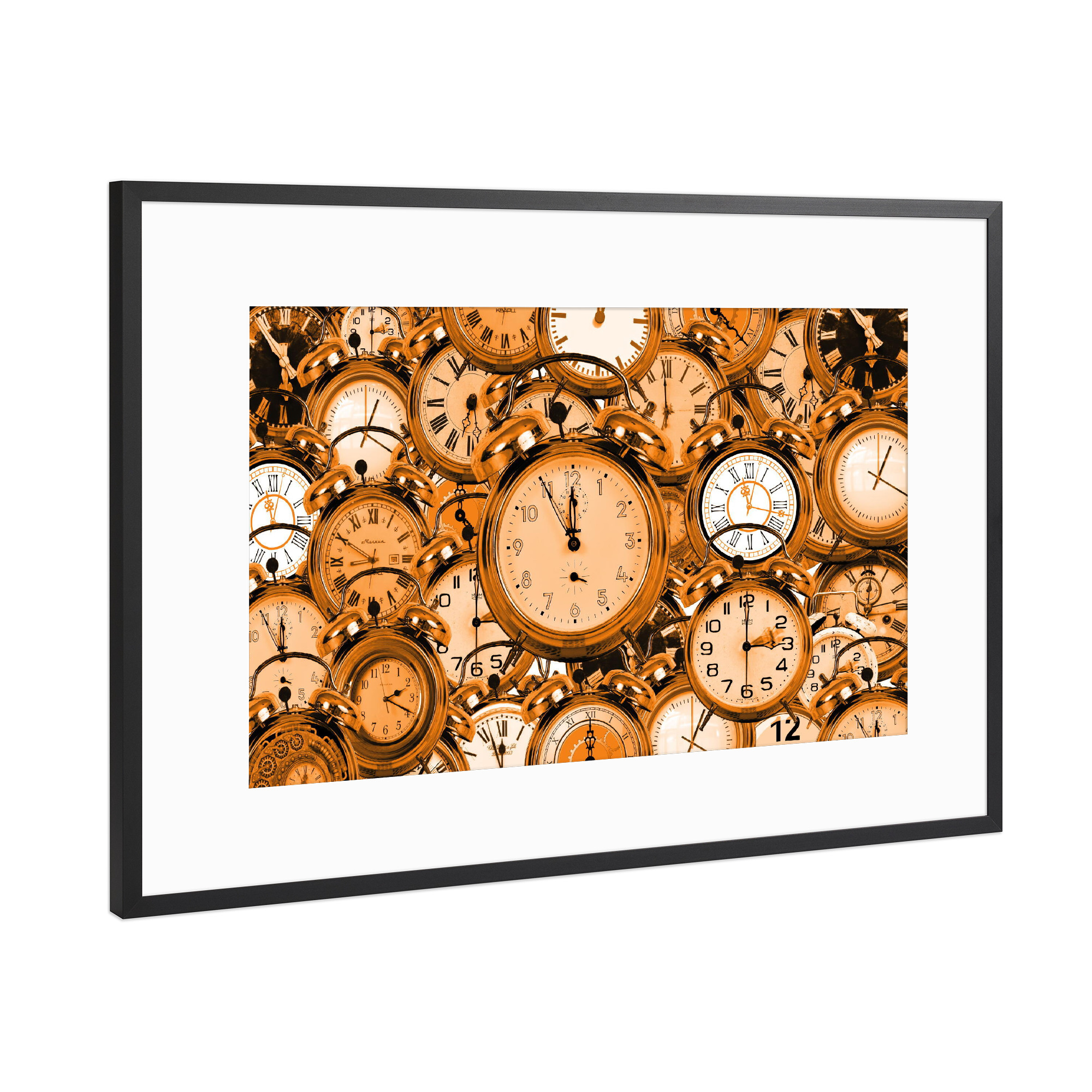 Poster mit Rahmen Schwarz (Metallic) "Uhrzeit gold orange" artboxONE - Abstrakt - Uhr,Zeit,Uhrzeit,Time,Clock