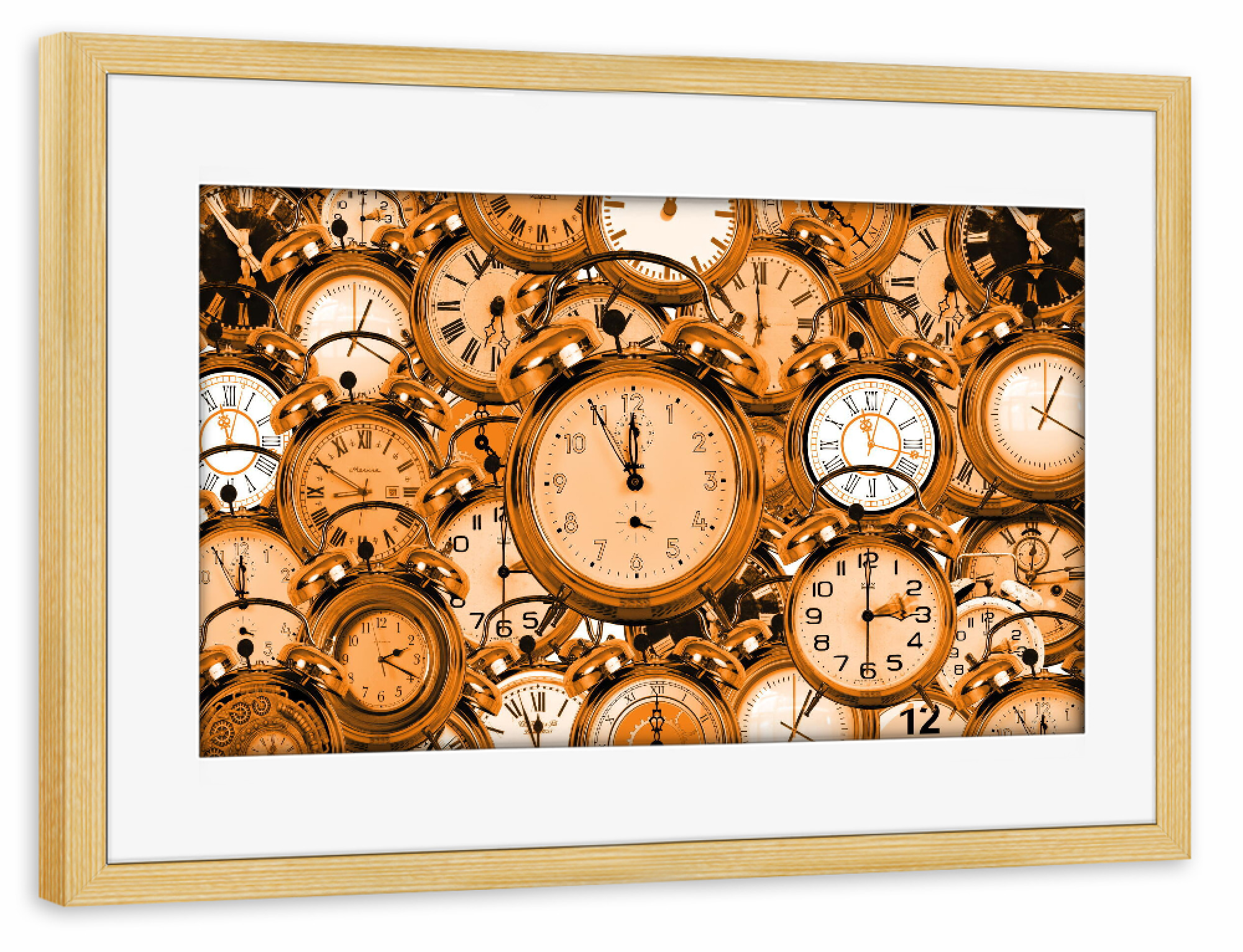 Poster mit Rahmen kiefer "Uhrzeit gold orange" artboxONE - Abstrakt - Uhr,Zeit,Uhrzeit,Time,Clock
